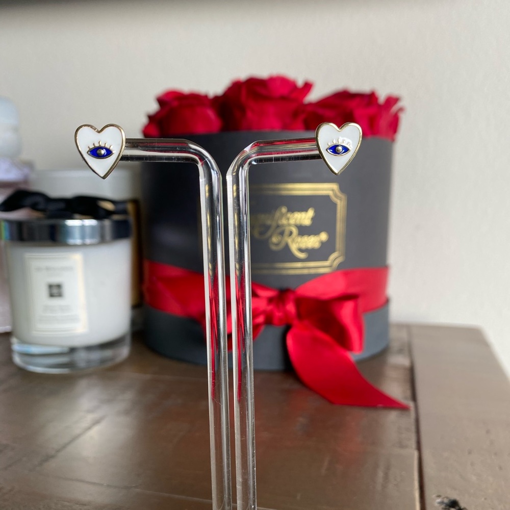 Heart Shaped Evil Eye Stud Earrings